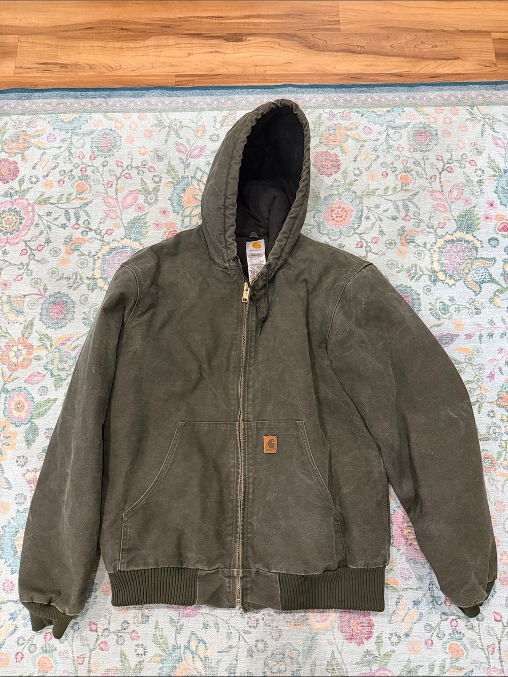 Carhartt Olive Hooded Bomber Jacket Work Outdoor Coat